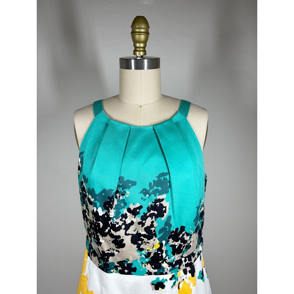 Tahari Sheath Dress 8‎ Abstract Floral Colorful Turquoise Yellow Knee Length - Picture 2 of 13